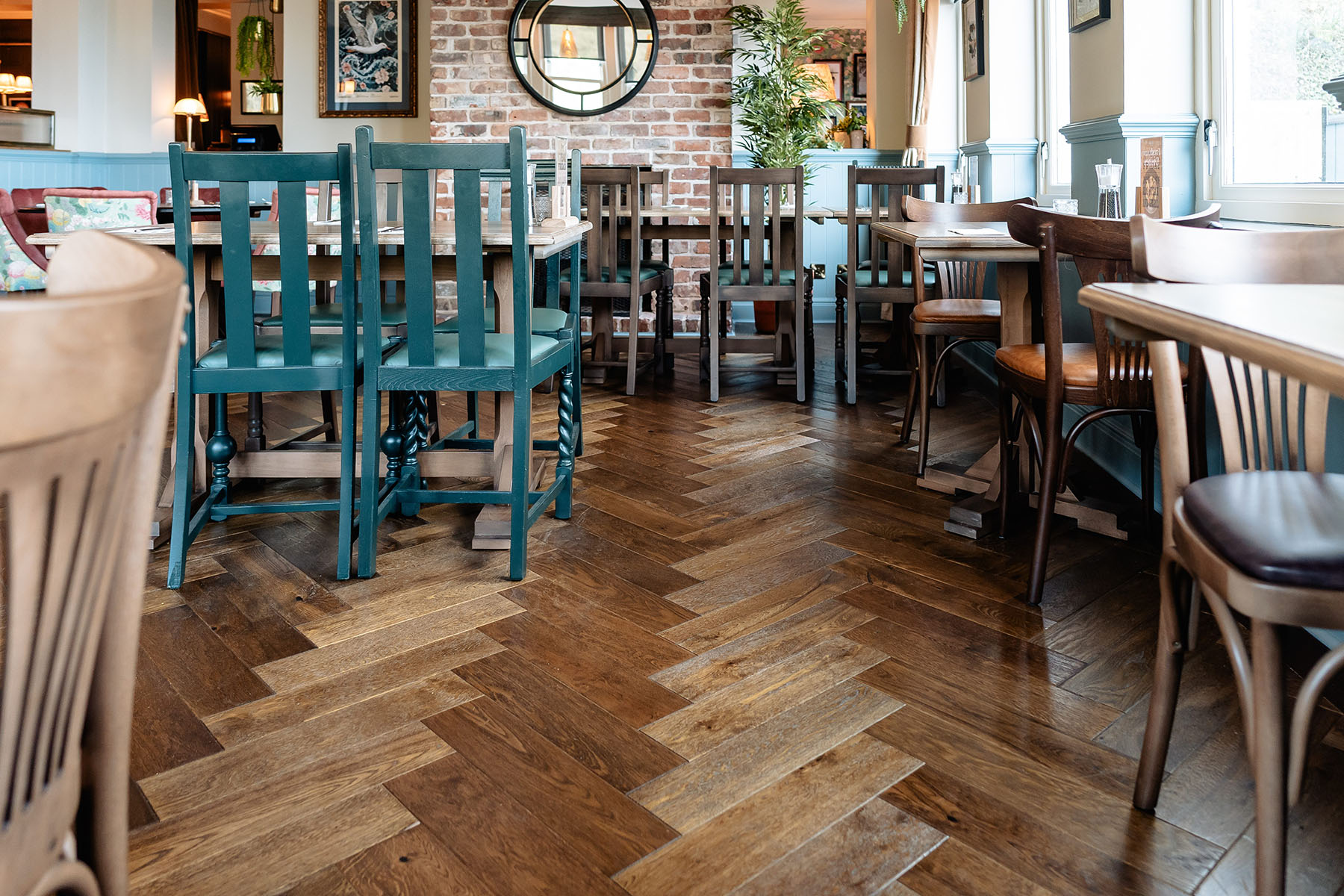 Melrose Collection herringbone oak flooring at Craigside Manor.