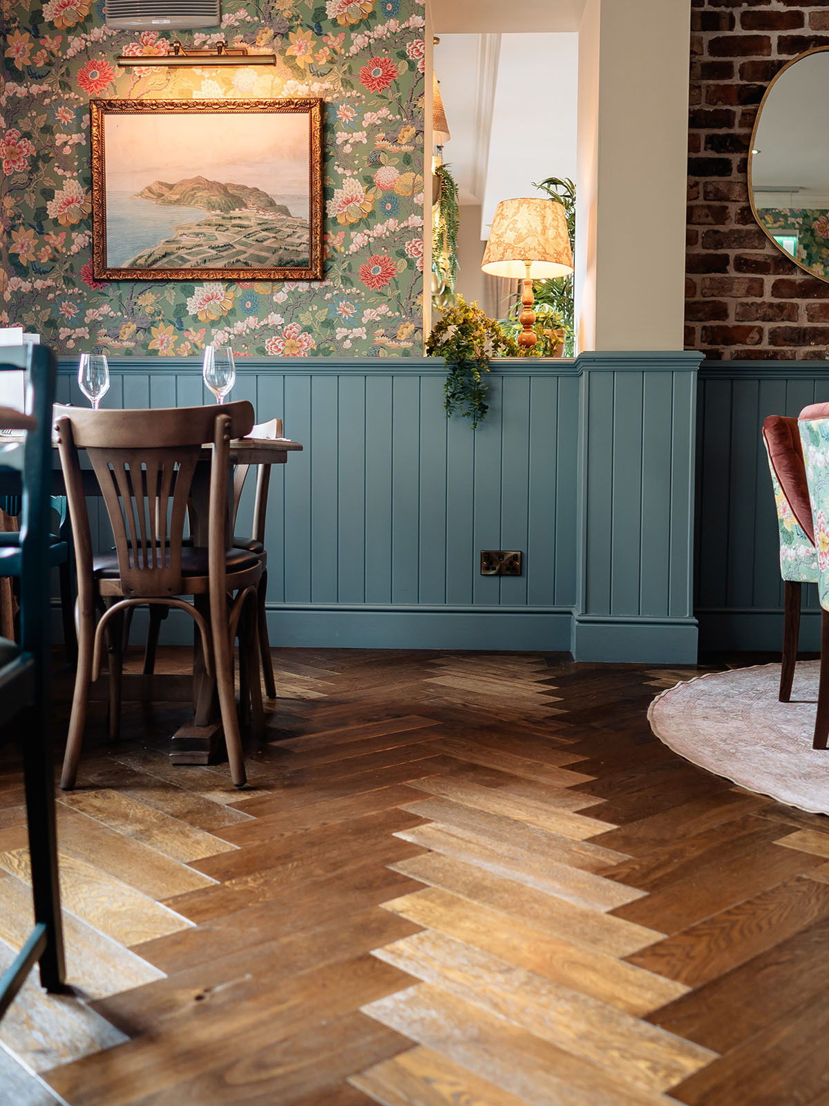 Melrose Collection herringbone oak flooring at Craigside Manor.