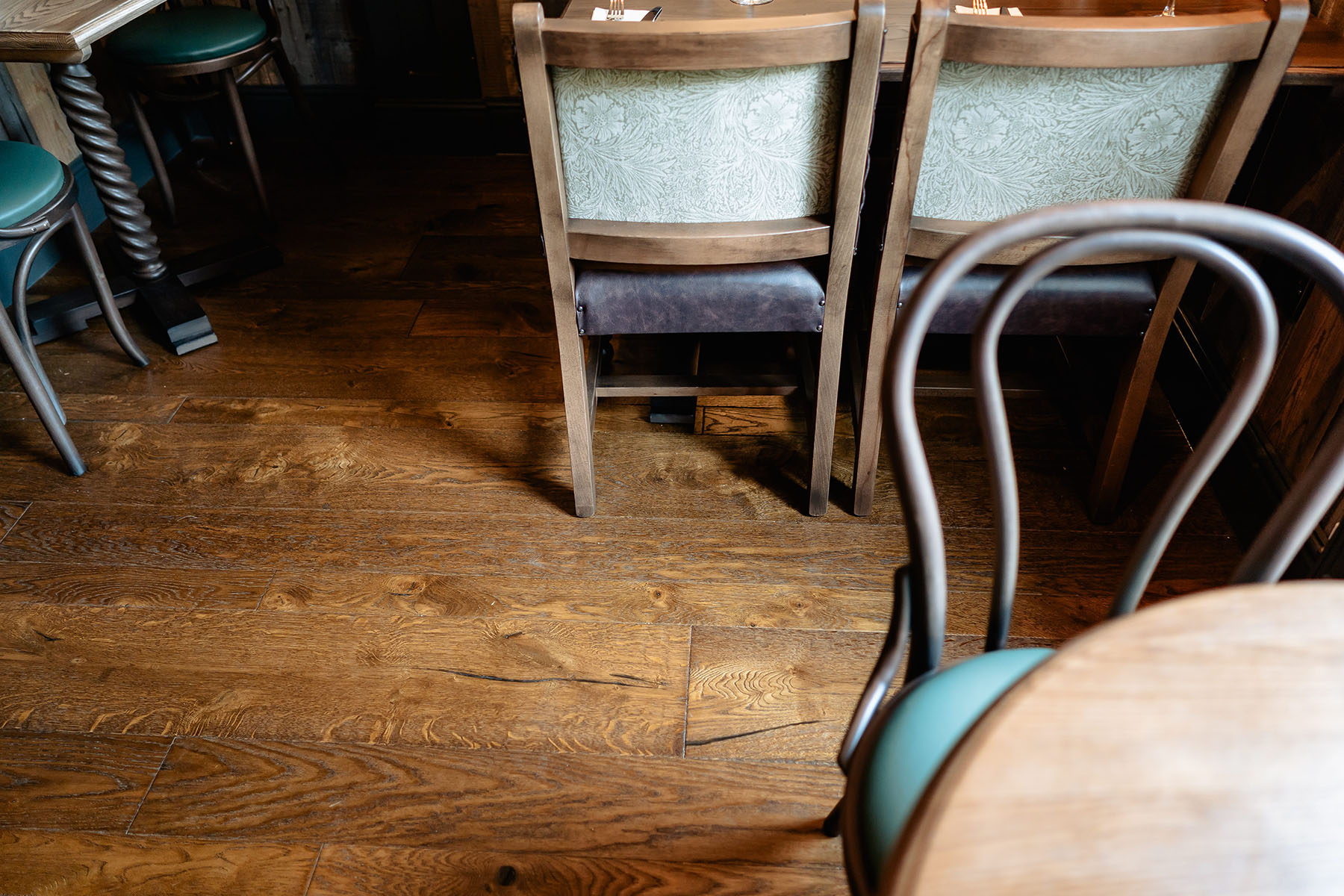 Rustic cobbled edged oak floorboards by JackEvie