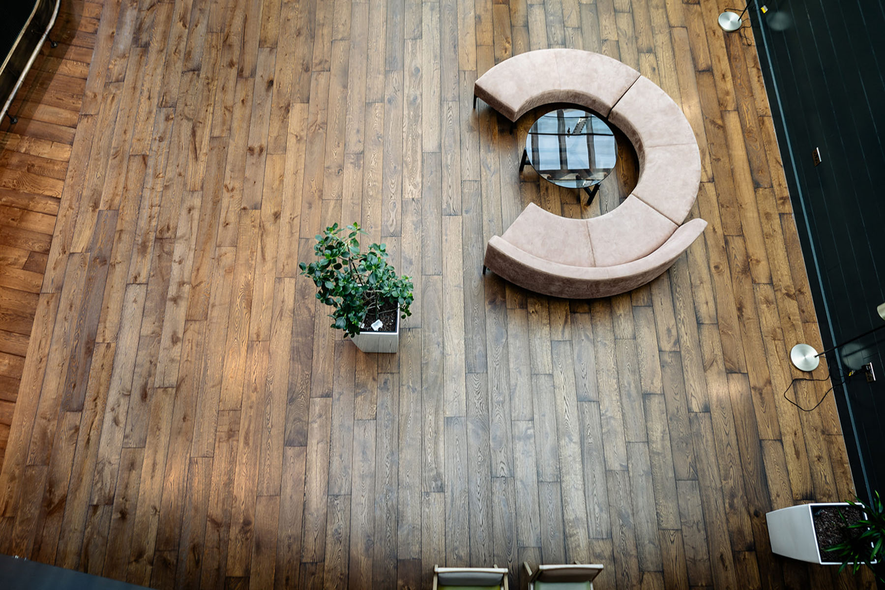Antique Collection engineered oak flooring installed at Orchard Hotel lobby.
