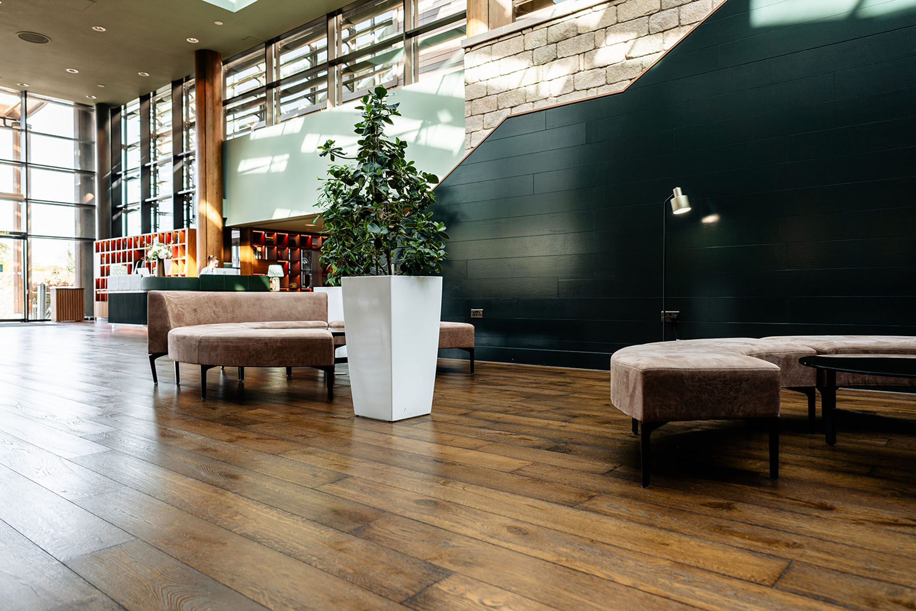 Traditional wood flooring in a hospitality setting.