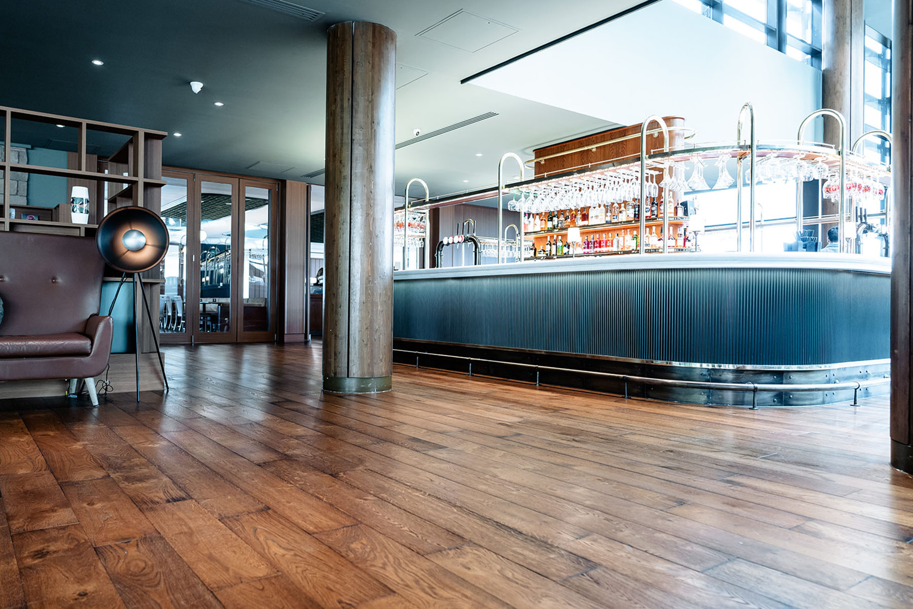 Traditional wood flooring in a hospitality setting.