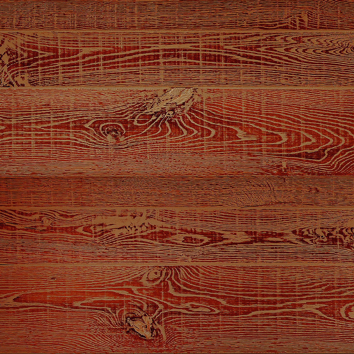 Phoenix Close engineered oak cladding featuring a rich red reactive stain and warm amber natural oak undertones.