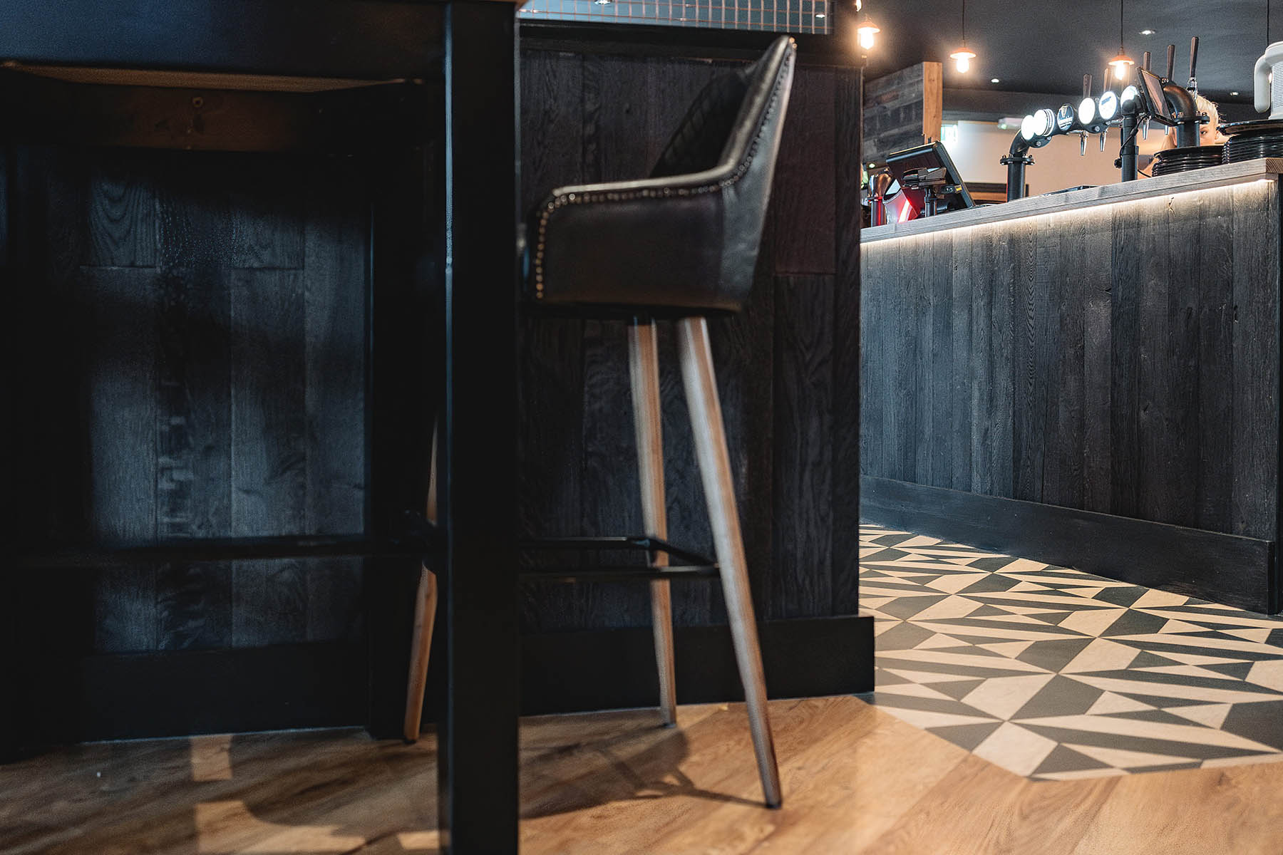 Bespoke oak wall panels designed for Greene King Flaming Grill