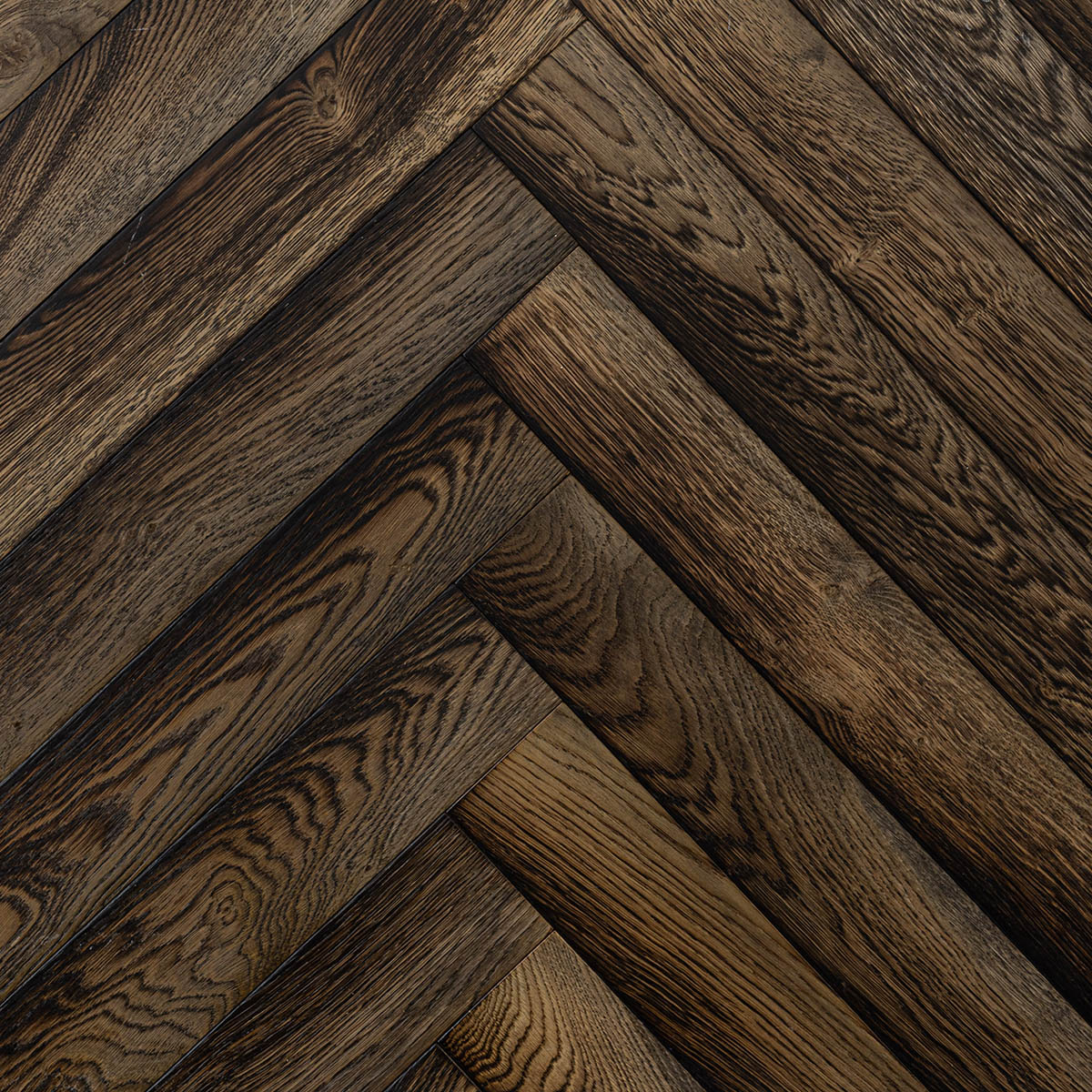 Dark brown herringbone parquet oak engineered wood flooring