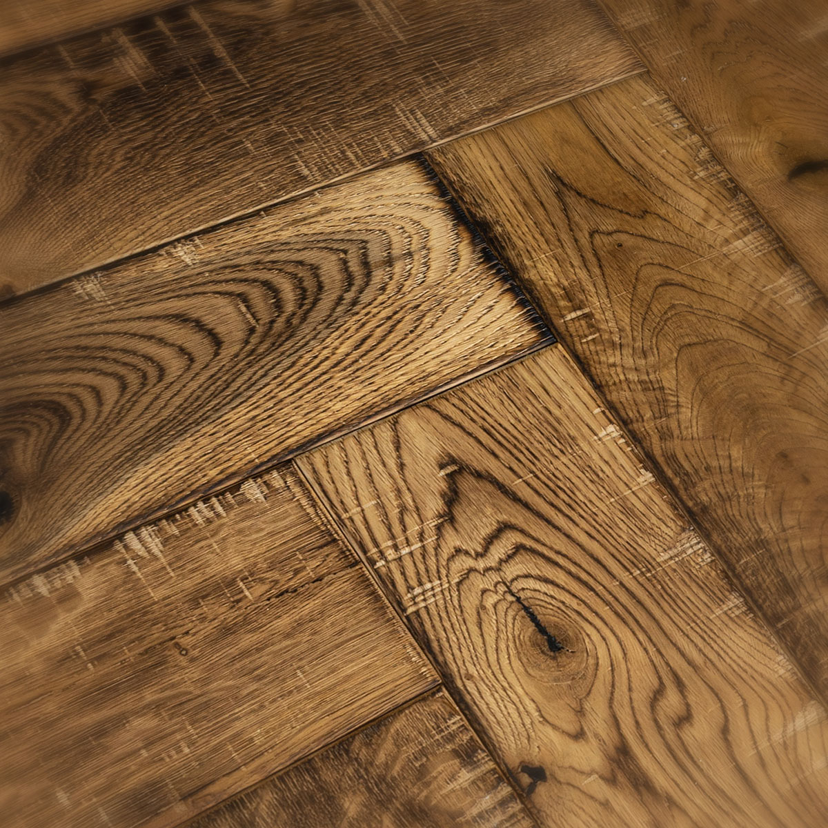 Cathedral Place Herringbone - Brushed, Distressed, Skipsawn Real Oak Floor