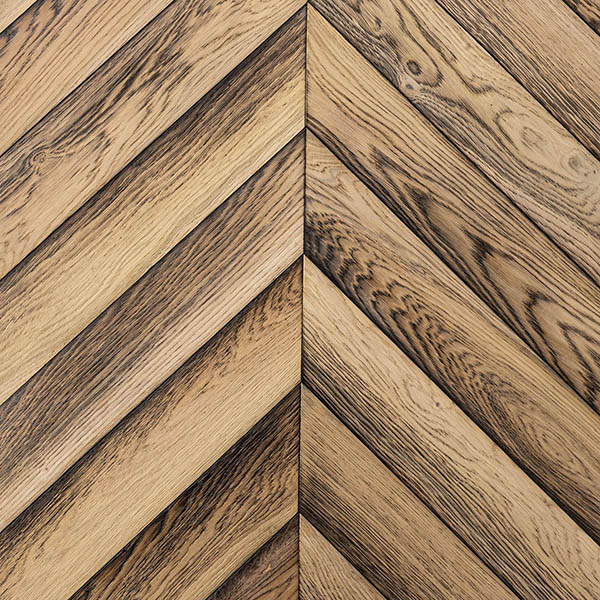 Brushed and branded chevron wood floor made from natural grade European grade engineered oak