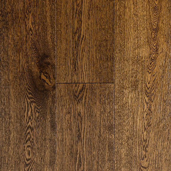 Rustic grade plank wood floor with distressed and dented surface treatment, finished with UV oil