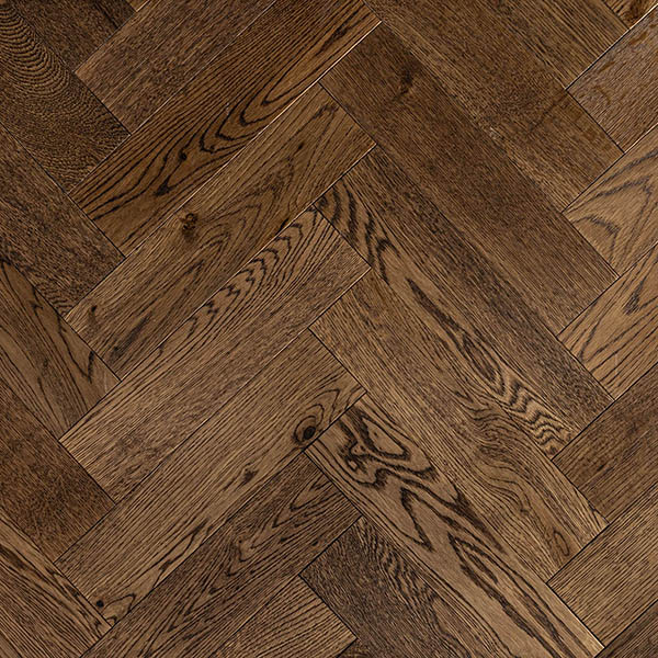 Engineered herringbone oak floor with a walnut colour stain