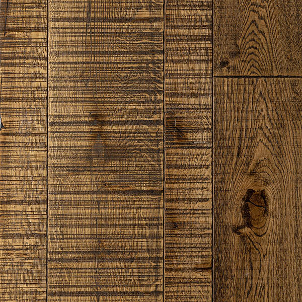 Rough sawn random width plank wood floor made from European engineered oak