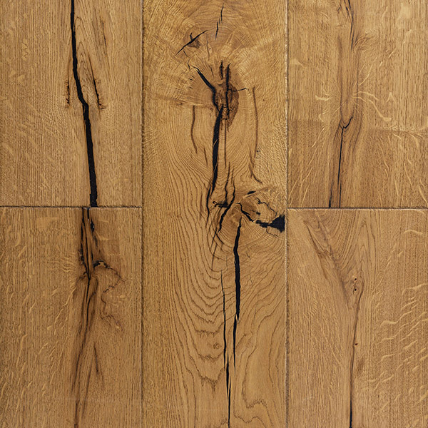 Wide plank wood floor made with super rustic grade European engineered oak