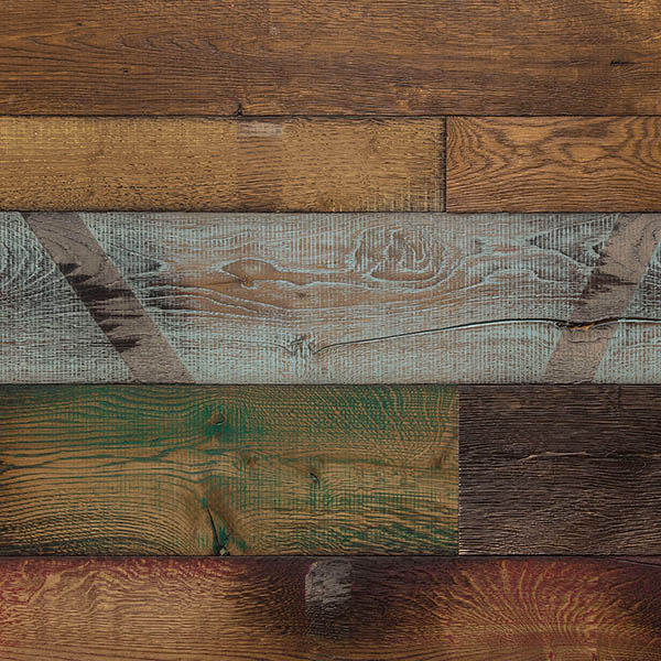 Mutli-coloured random width plank wood floor with drift wood effect