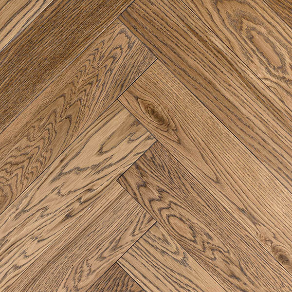 Lightly brushed herringbone wood floor made from natural grade European oak