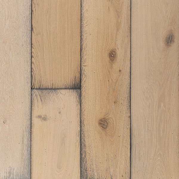 Brushed, worn and distressed plank wood floor made from natural grade engineered oak