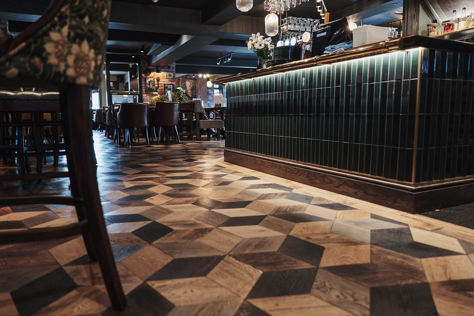 Three-tone geometric diamond oak flooring from JackEvie Newport Collection